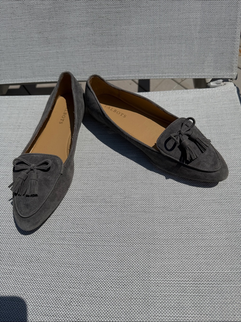 Talbots Gray Suede Tassel Pointed-Toe Loafers
